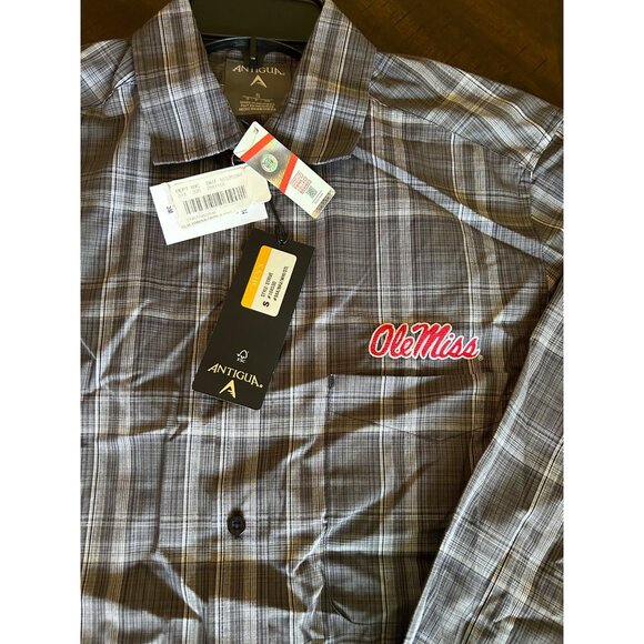 Antigua Mens Ole Miss College Gray Plaid Long Sleeve Shirt S New With Tags - Picture 2 of 4